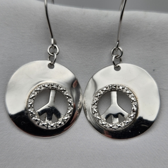 925 Sterling Silver Jewelry - Circle of Peace Sign Symbol Earrings Sterling Silver Dandle Round
